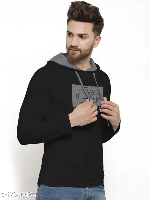 Black cotton blend men's typography hoodies pack of 2, printed graphic design on long sleeves - Indian brand