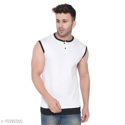 Multicolor sleeveless Henley T-shirt, cotton blend for casual wear, high-quality, trusted brand from India