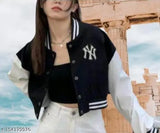 Stylish fleece colorblocked crop jacket, long sleeves, size S (34 in bust), made in India