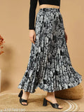 Premium lightweight printed A-line long skirt, crepe fabric, flattering fit, sizes 26-38, effortless elegance for warmer seasons, made in India