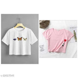 Cotton short-sleeve printed t-shirts for women, fancy sensational style in various sizes S-XL, Indian origin