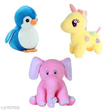 Trendy unisex soft toys combo: elephant, unicorn, penguin (3 pieces), high-quality fabric net toys from India