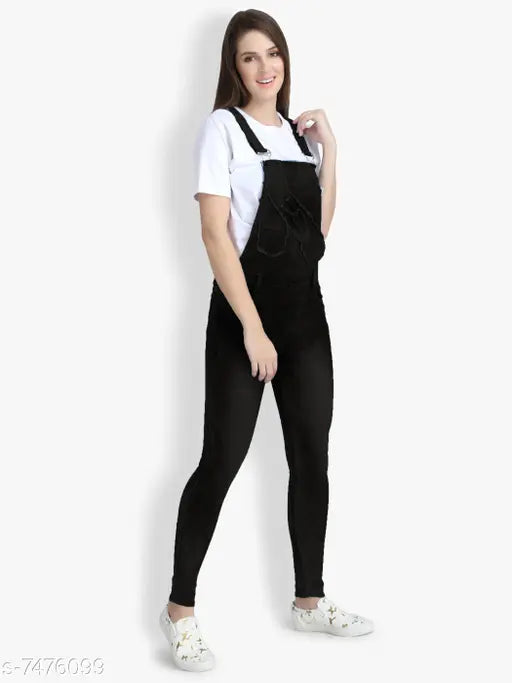 Denim sleeveless dungaree jumpsuit, trendy fashionista style, solid pattern for women's L, XL, XXL fashion apparel from India