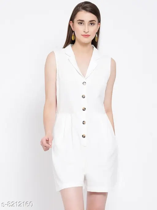 White women's cotton playsuit, solid color, regular fit, sleeveless, Oxolloxo brand