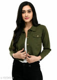 Dark green denim Mehandi jacket for women, solid pattern, long sleeves, S-XL sizes