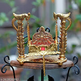 Gold oxide metal Krishna Jhula decorative showpiece, intricately designed for home or office, 16.5cm x 9cm x 17cm, with peacocks and asana, Indian origin