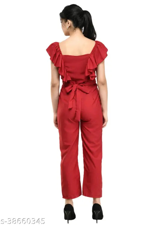Crepe short-sleeved jumpsuit for women, solid design in western wear style, India origin