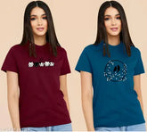 Printed lycra half sleeves combo T-shirt for women or girls, perfect for casual wear