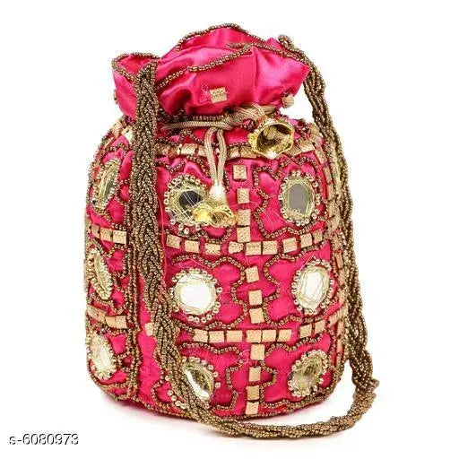 Embroidered Sana Stylish women's potli, 10cm height x 8cm length x 7cm width, handmade Indian accessory