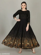 Rayon three-quarter sleeve printed gown, embroidered, stylish, Indian origin