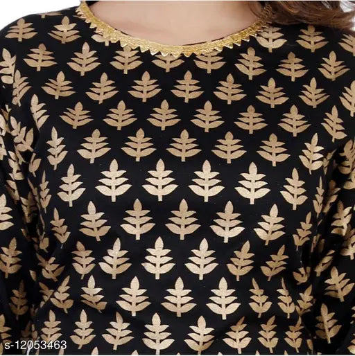 Women's floral black rayon kurta set with sharara: Printed net rayon kurti and sharara bottomwear, three-quarter sleeve length, single size, Indian craftsmanship