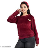 Maroon wool girls' full sleeve sweatshirt with printed net design - Kids fashion, India