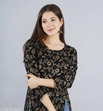 Attractive Rayon fit and flare printed A-line kurta, three-quarter sleeves, trendy Indian fashion