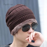 Trendy wool beanie cap, soft acrylic with fur inside (Pack of 1). Warm, fashionable, comfortable winter accessory for women