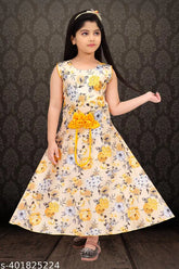 Gold cotton blend digital print gown, trendy sleeveless dress with flawsome design for parties and special occasions like Diwali, Navratri, weddings, birthdays, Lohri, Onam, Eid, Christmas, suitable for all seasons, made in India