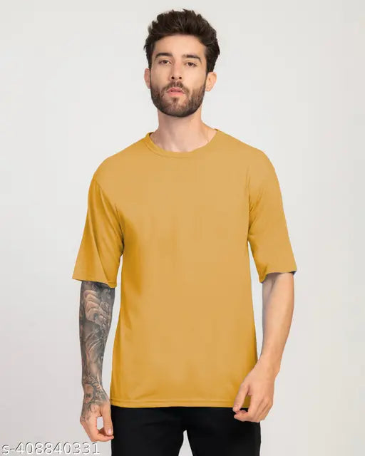 Yellow cotton blend round neck t-shirt by Stylogue, printed pattern, short sleeves, size S (35in chest, 26in length)