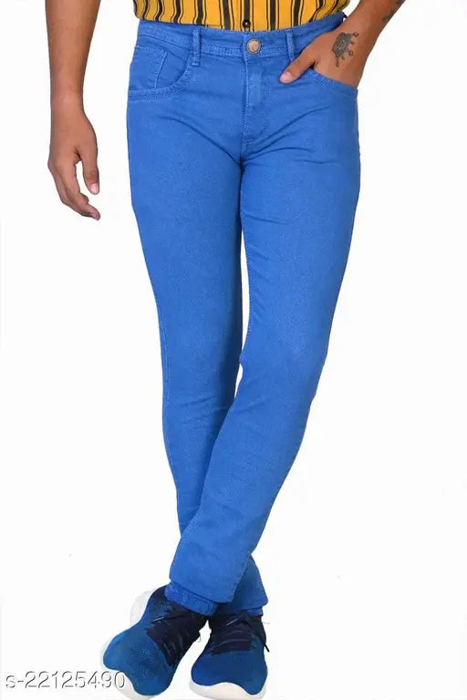 Stylish trendy men's denim jeans, solid net bigsize in multiple waist sizes - 30 (15in/41in), 32 (16in/41in), 34 (17in/41in), 36 (18in/41in), 38 (19in/41in), 40 (20in/41in) - India-made