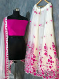 Silk lehenga with embroidered net dupatta, Indian semi-stitched women's traditional outfit