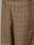 Brown rayon kurta palazzo set, printed calf-length, straight fit in mandarin collar, regular sleeves
