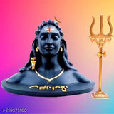 Black poly resin Adiyogi Shiva Statue with Trishul for car dashboard, home or office decor