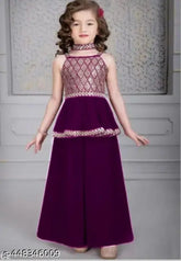Gold tiny embroidered Sarara crepe dress, intricate embroidery on solid crepe background, 6-13 years, Indian craftsmanship