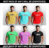 Cotton blend mens round neck t-shirt combo in three vibrant colors - red, gray, blue. Trendy designs, soft fabric, comfortable fit, machine washable. Perfect for everyday wear. Multi-color selection available. Made in India