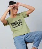 Green cotton short sleeve women's typography t-shirt by CHIMPAAANZEE, size S (bust 36in), printed pattern