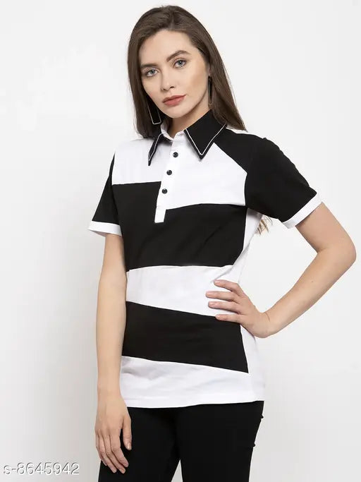 Colorblocked cotton short-sleeved women's t-shirt, XL size from Door74, made in India