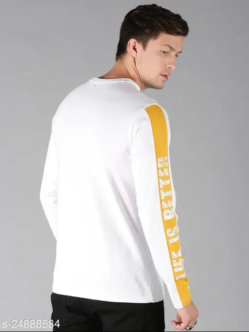 White cotton long-sleeve round neck graphic print UrGear men's t-shirt, soft and breathable fashion for men