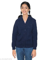 NavyBlue wool school sweater for girls, solid design, long sleeves, winter protection, Goodluck Presents