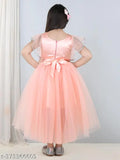 Peach net children's dress with toy balloon print, suitable for parties, sizes range from 1-11 years old, made in India