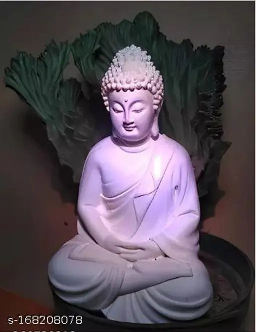 White poly resin meditating Buddha idol, 55 inches in total length with 9 cm height and 7 cm breadth, ideal for home decor or gifting