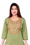 Women's straight embroidered woolen kurti for winter, three-quarter sleeves, wool. Indian embroidered winter kurti for party wear and daily use
