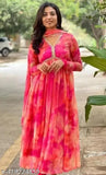 Georgette pink Aliyah cut Bollywood style maxi dress for women's parties or events, India-made, sleeveless and printed net design