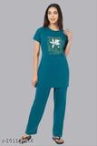 Green cotton women's pyjamas with beautiful print, round neck design, short sleeves, premium quality, available in multiple sizes (L-5XL), made in India