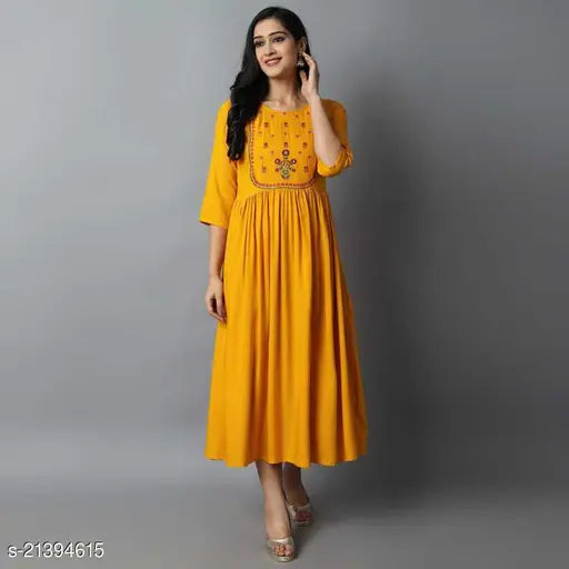 Embroidered rayon three-quarter sleeve kurti, Abhisarika Sensational, Indian traditional fashion