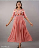 Pink rayon floral kurti with embroidery, Aakarsha brand, perfect for any occasion