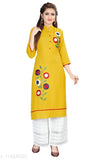 White rayon kurta set with palazzos, embroidered net, three-quarter sleeves. Women's size XS, S, M, L, XL, XXL. Made in India