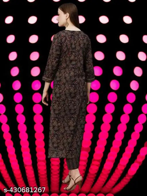 Printed cotton kurta set with palazzos for women, India-made cotton and cotton cambric, long sleeves