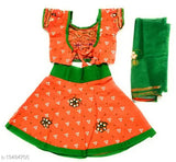 Embroidered mirror work cotton Lehenga Choli set for Kids, traditional Indian party wear