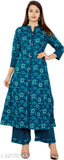 Cotton Myaza Women's Kurta & Palazzos, printed net, three-quarter sleeves, India origin