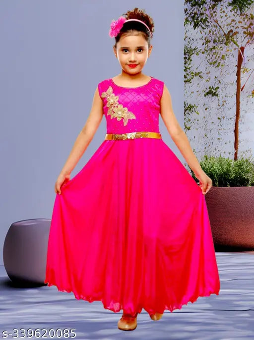 Embellished sleeveless polycotton girls gown set, vibrant Indian-made dress for parties (2-5 years)