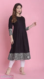 Rayon flared kurti with ethnic motif print on three-quarter sleeves, perfect for women's Indian fashion
