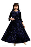 Blue silk frock for girls, embellished net three-quarter sleeve dress, size 3-4 years, Made in India