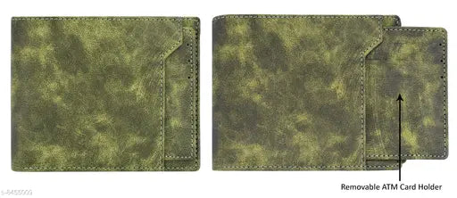 Leather Seetu Green Men's Wallet - Textured Design, 5 compartments, free size (10cm x 12cm), India origin