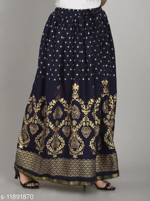 Elegant rayon printed net western skirt for women, size 38-42 (42wa, 40l), feminine style from India