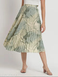 Marble-printed polyester A-line MIDI skirt with elastic waistband, perfect for various occasions