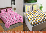 Jaipuri cotton bedsheet combo pack (2 bedsheets + 4 pillow covers), fine quality, Indian-origin, trendy double queen size