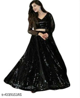 Black embellished net lehenga choli and dupatta set, semi-stitched Indian wedding wear