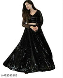 Black embellished net lehenga choli and dupatta set, semi-stitched Indian wedding wear